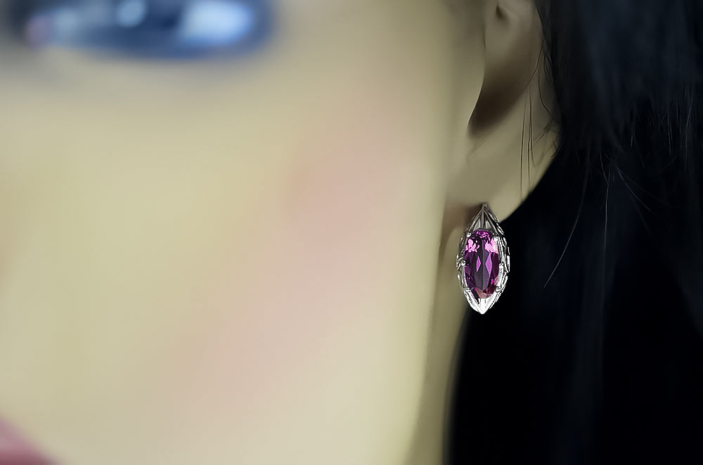 Vintage Amethyst Earrings in Sterling Silver (vec141s-am) — side view showing the setting