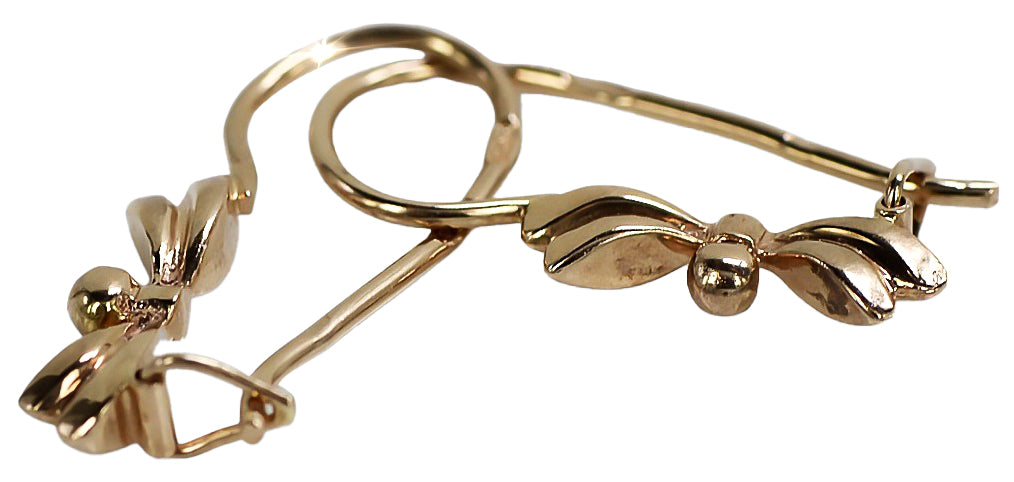 Vintage Leaf Earrings in 14K Rose Gold (ven032) — view 2