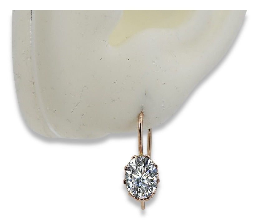Vintage Zircon Earrings in 14K Rose Gold (vec196r-zi) — side view showing the setting