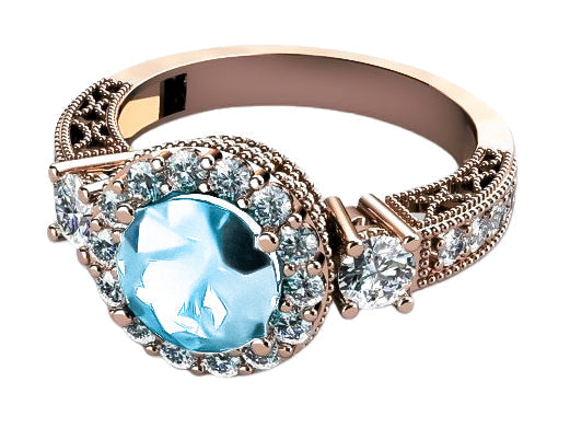 Vintage Aquamarine Ring in 14K Rose Gold (crc003r-aq) — side view showing the setting