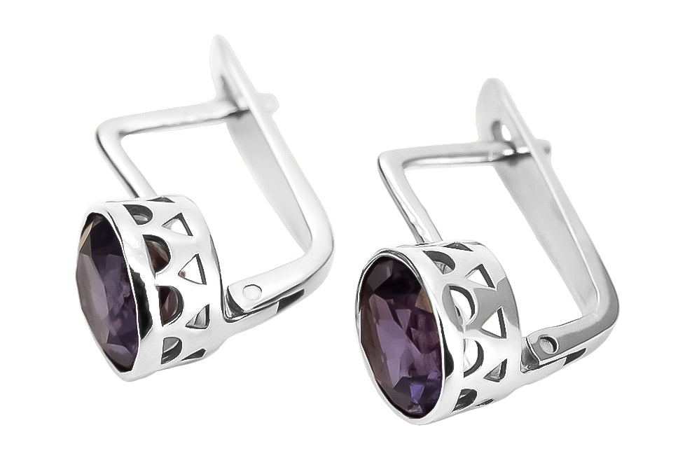 Vintage Alexandrite Earrings in Sterling Silver (vec107s-ax) — side view showing the setting