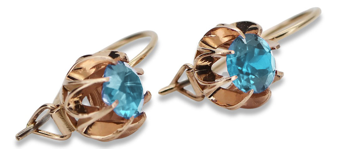 Vintage Aquamarine Earrings in 14K Rose Gold (vec062r-aq) — side view showing the setting