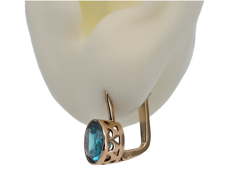 Vintage Aquamarine Earrings in 14K Rose Gold (vec107r-aq) — close-up of the hallmark on the inner band