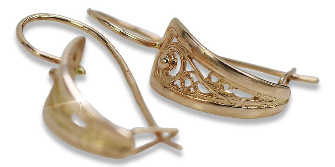 Vintage Leaf Earrings in 14K Rose Gold (ven232) — side view showing the setting