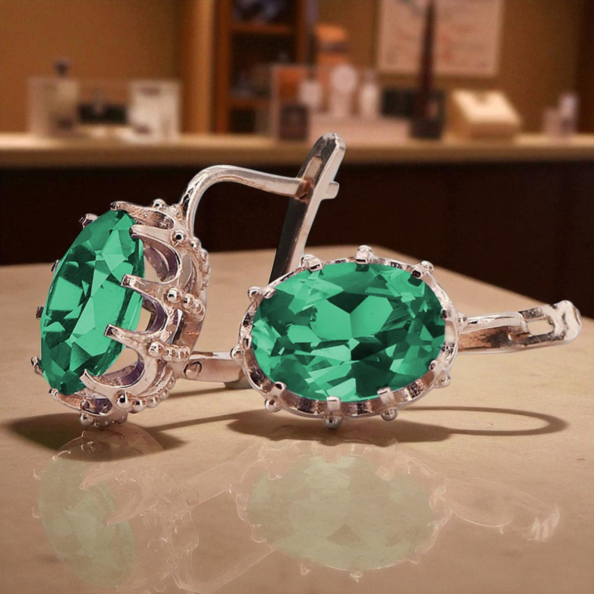 Vintage Emerald Earrings in 14K Rose Gold (vec079r-em)