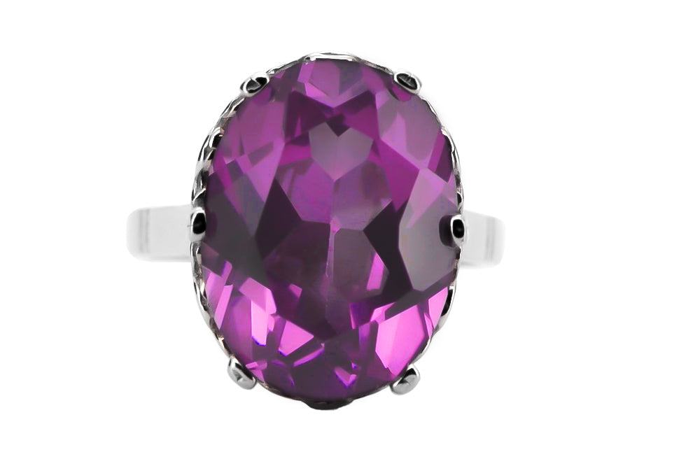 Vintage Amethyst Amethist Ring in Sterling Silver (vrc130s-am) — side view showing the setting