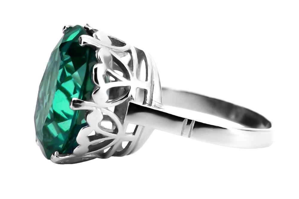 Vintage Emerald Ring in Sterling Silver (vrc130s-em) — side view showing the setting