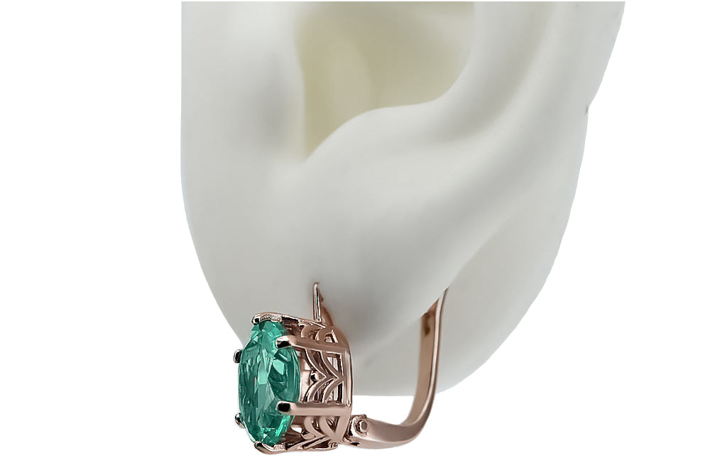 Vintage Emerald Earrings in 14K Rose Gold (vec003r-em) — side view showing the setting