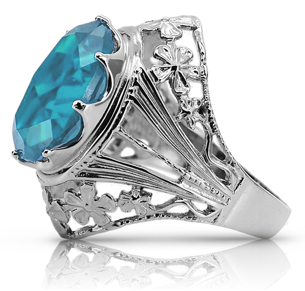 Vintage Aquamarine Ring in Sterling Silver (vrc031s-aq)