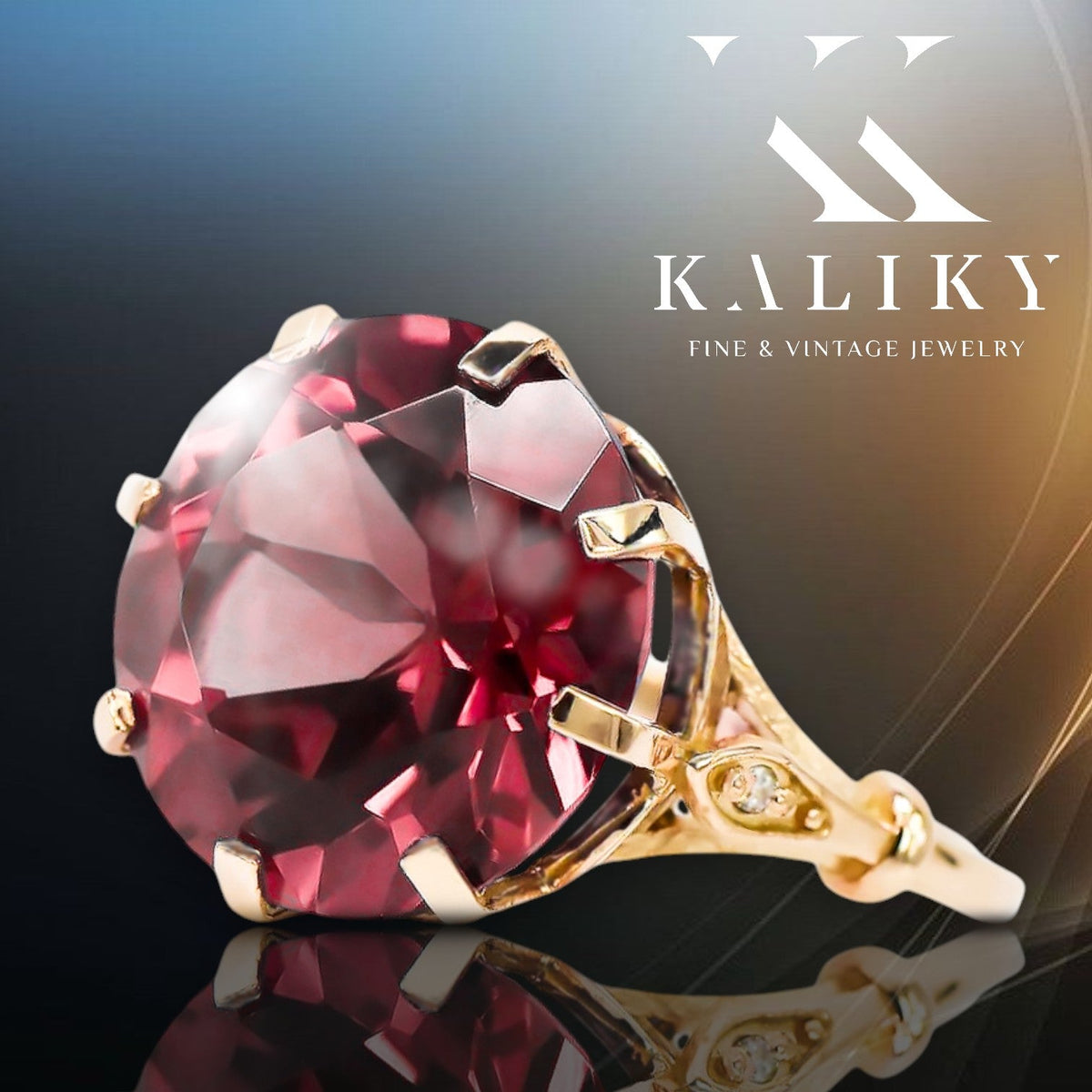 Vintage Ruby Ring in 14K Rose Gold (vrc073r-rb) — side view showing the setting