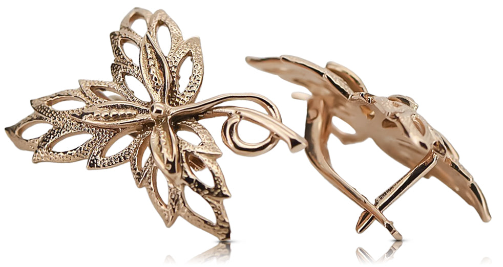 Vintage Maple Leaf Earrings in 14K Rose Gold (ven096r) — view 3