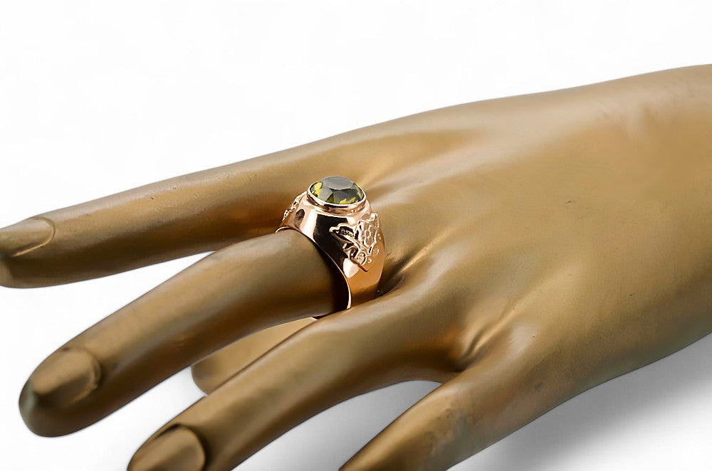 Vintage Yellow Peridot Ring in 14K Rose Gold (vrc078r-yp) — close-up of the hallmark on the inner band