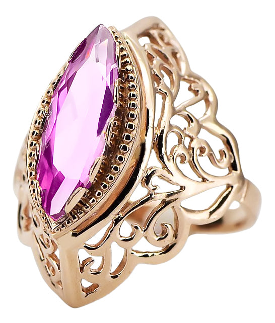 Vintage Amethyst Craft Ring in 14K Rose Gold (vrc017r-am) — side view showing the setting