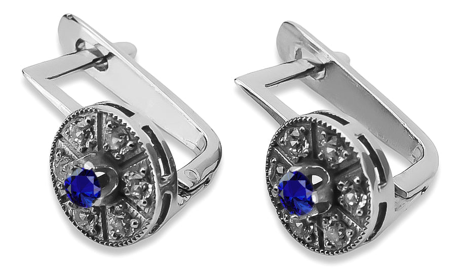 Vintage Sapphire Earrings in 14K White Gold (vec161w-sp) — full view of the piece