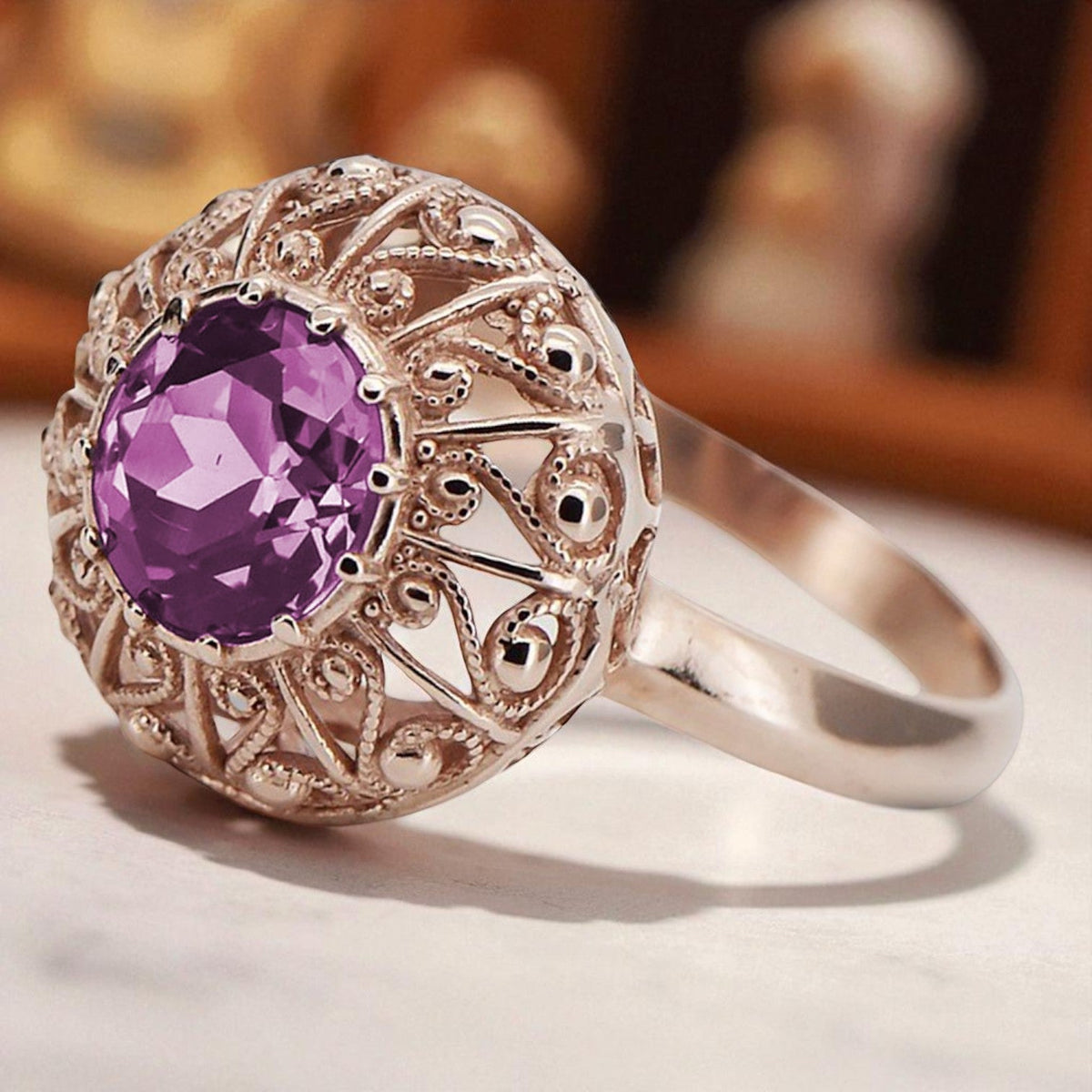 Vintage Amethyst Craft Ring in 14K Rose Gold (vrc059r-am)