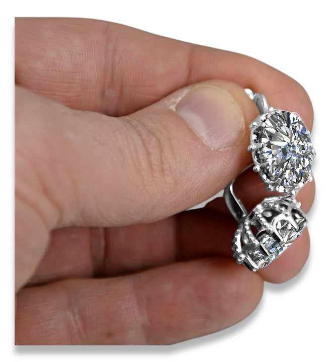 Vintage Zircon Earrings in Sterling Silver (vec079s-zi) — close-up of the stone and setting