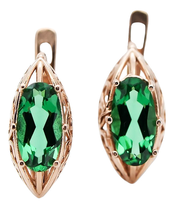 Vintage Emerald Oval Earrings in 14K Rose Gold (vec141r-em) — detail of the metal texture