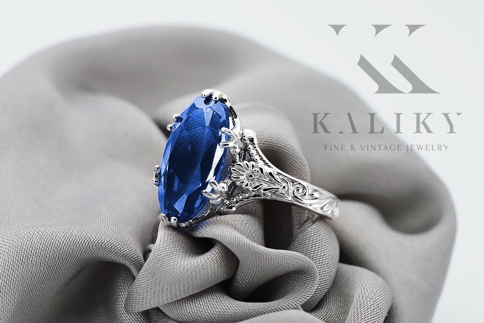 Vintage Sapphire Ring in Sterling Silver (vrc084s-sp) — close-up of the hallmark on the inner band