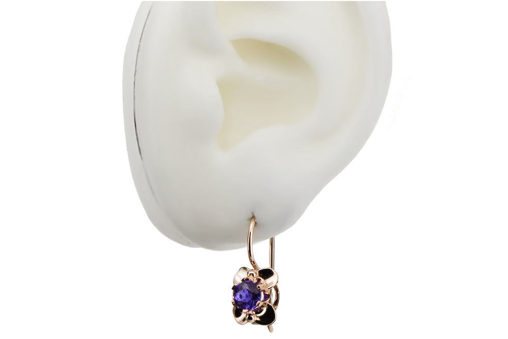 Vintage Alexandrite Earrings in 14K Rose Gold (vec116r-ax) — worn on the hand, showing profile