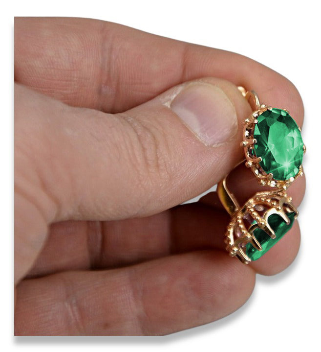 Vintage Emerald Earrings in 14K Rose Gold (vec079r-em) — close-up of the hallmark on the inner band