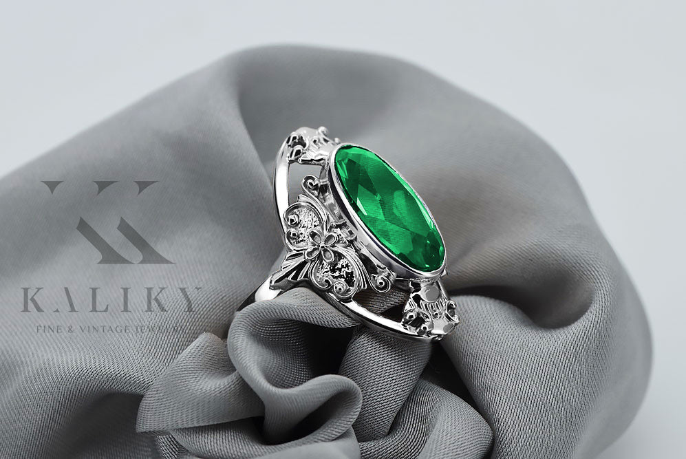 Vintage Emerald Ring in Sterling Silver (vrc014s-em)