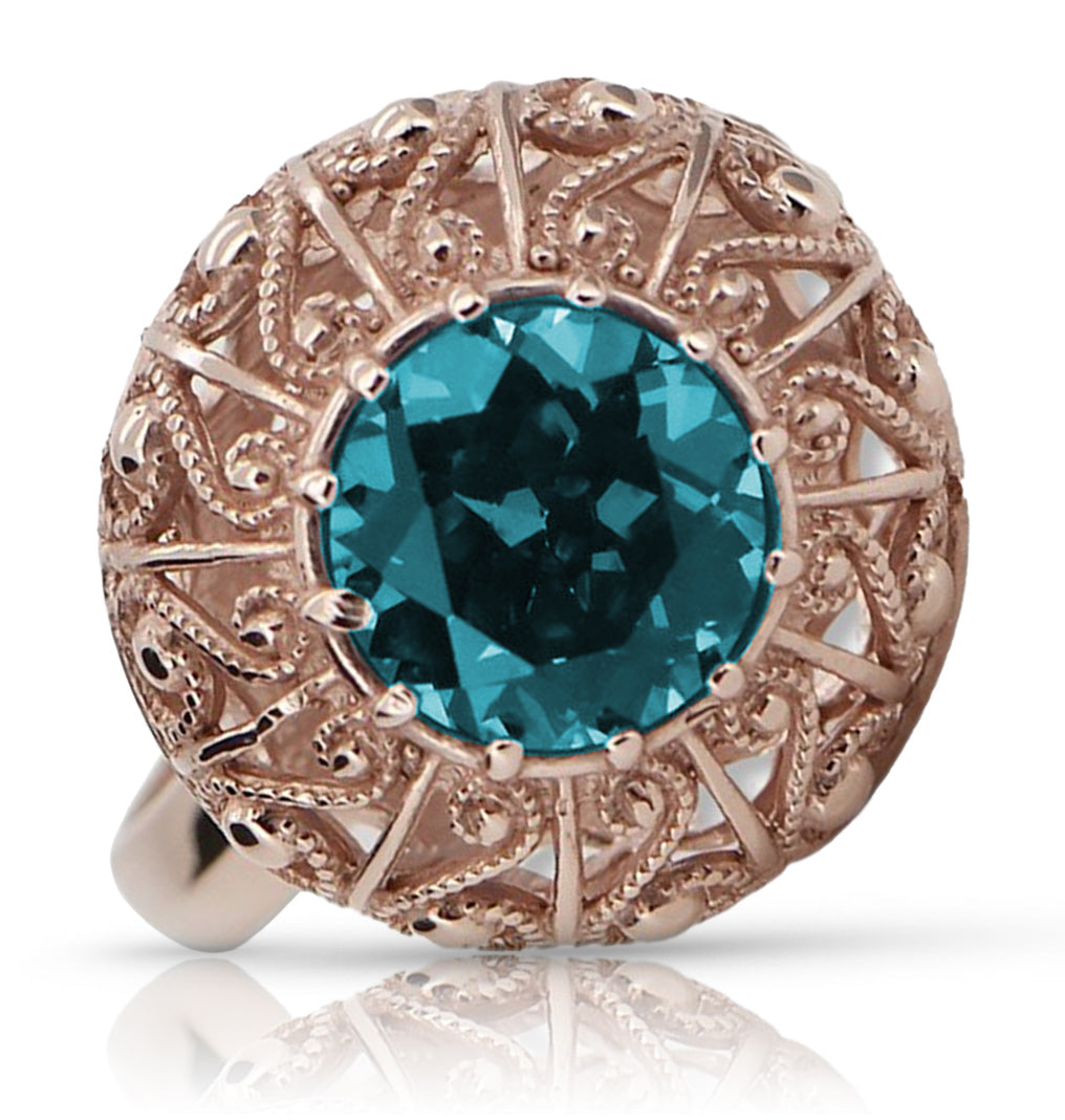 Vintage Aquamarine Ring in 14K Rose Gold (vrc059r-aq) — full view of the piece