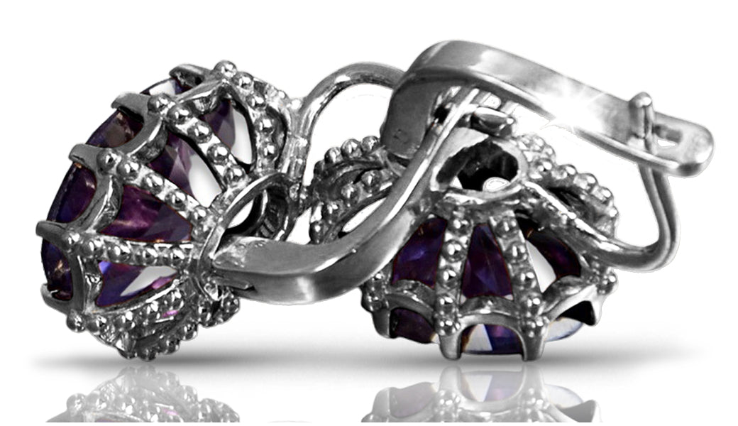 Vintage Alexandrite Oval Earrings in Sterling Silver (vec079s-ax) — full view of the piece