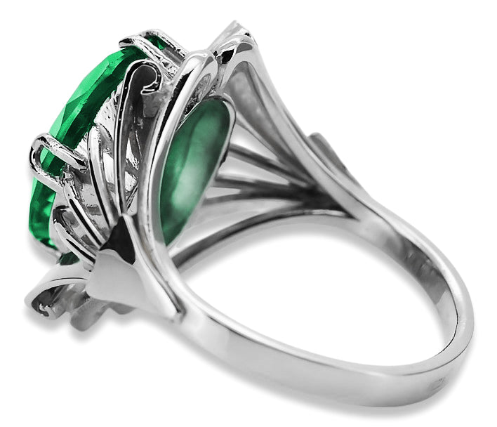 Vintage Emerald Ring in Sterling Silver (vrc015s-em) — side view showing the setting