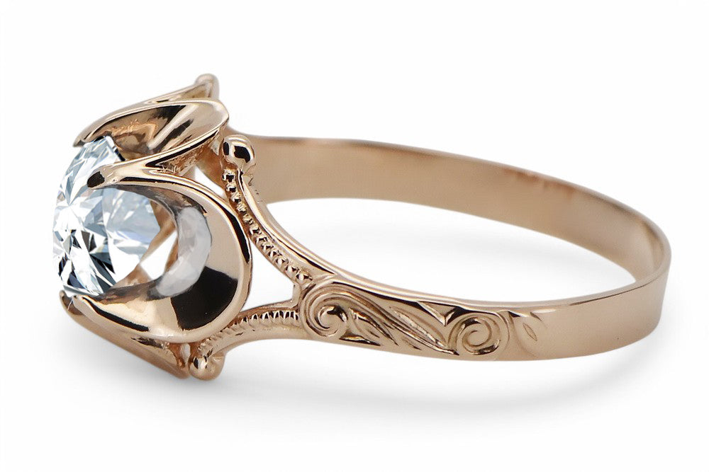 Vintage Zircon Ring in 14K Rose Gold (vrc377r-zi) — close-up of the stone and setting
