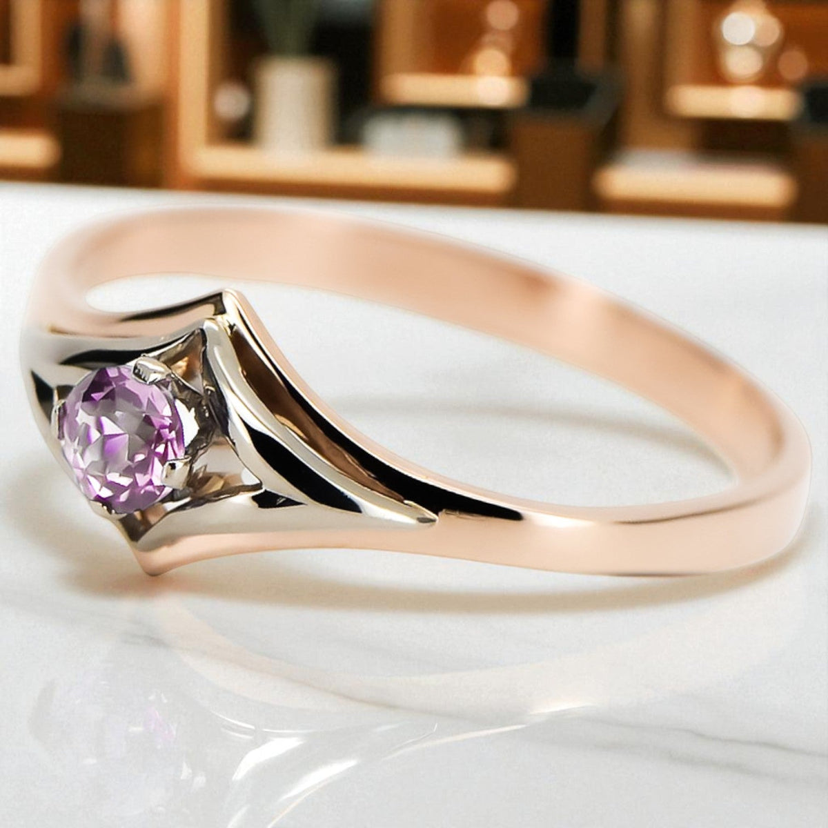 Vintage Amethyst Craft Ring in 14K Rose Gold (vrc351r-am)