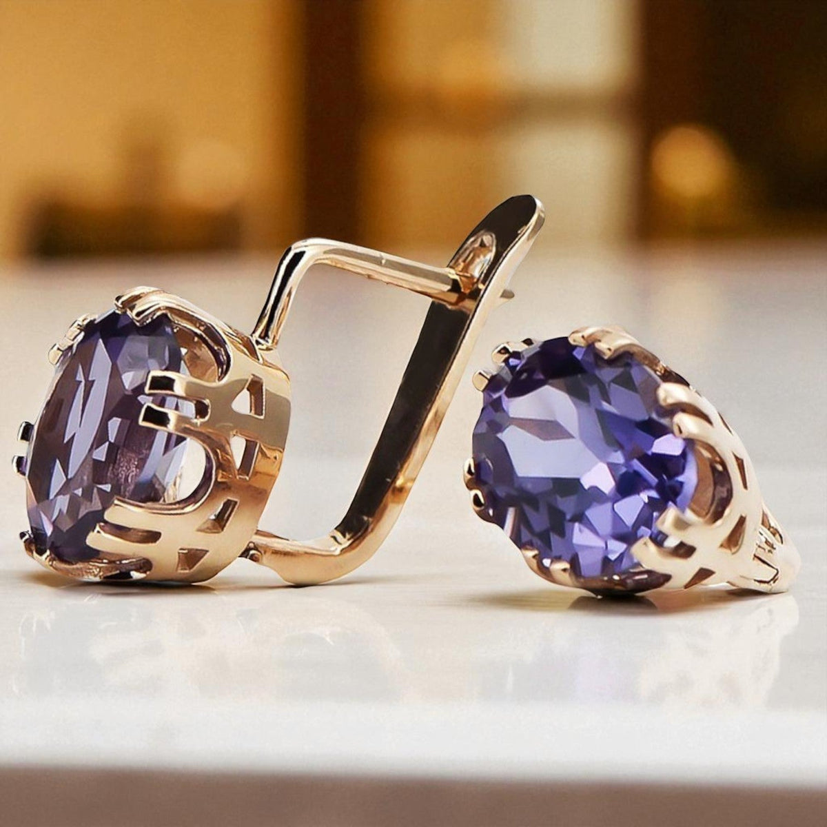 Vintage Alexandrite Earrings in 14K Rose Gold (vec016r-ax)