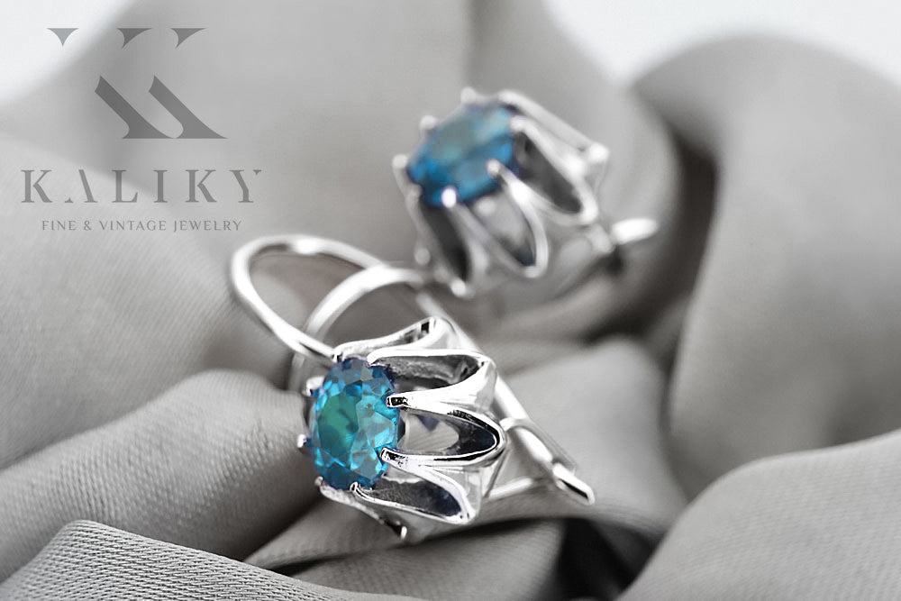 Vintage Alexandrite Aquamarine Earrings in Sterling Silver (vec092s-aq) — close-up of the hallmark on the inner band