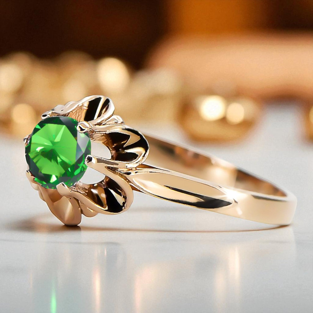 Vintage Emerald Ring in 14K Rose Gold (vrc004r-em)