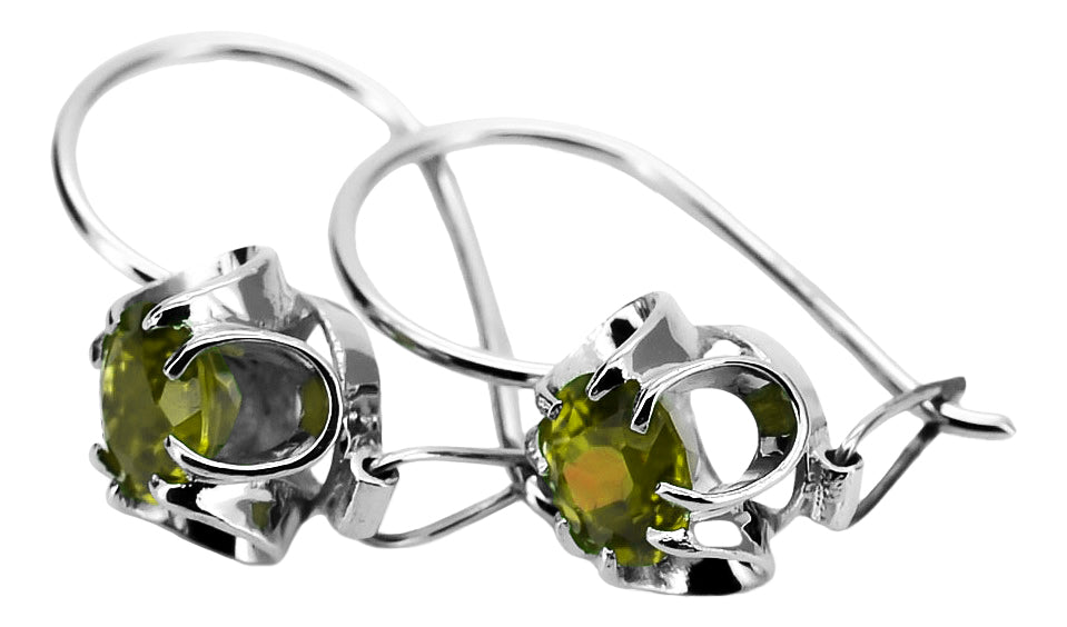 Vintage Yellow Peridot Earrings in Sterling Silver (vec035s-yp) — side view showing the setting