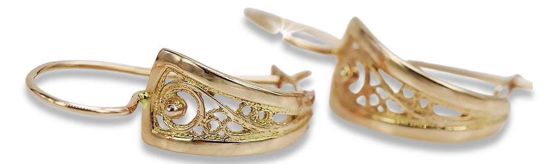 Vintage Leaf Earrings in 14K Rose Gold (ven232) — close-up of the hallmark on the inner band