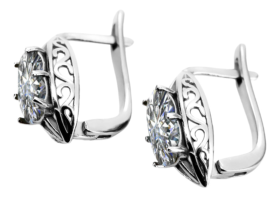 Vintage Zircon Earrings in Sterling Silver (vec141s-zi) — side view showing the setting