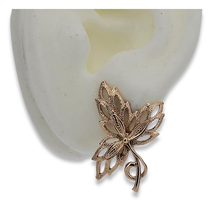 Vintage Maple Leaf Earrings in 14K Rose Gold (ven096r) — view 7