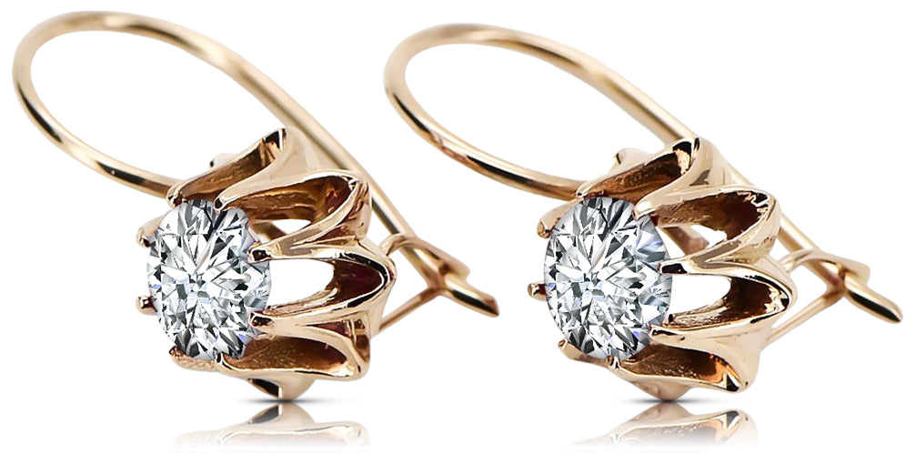 Vintage Zircon Earrings in 14K Rose Gold (vec092r-zi) — worn on the neckline, showing the drape