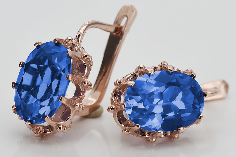 Vintage Alexandrite Sapphire Earrings in 14K Rose Gold (vec079r-sp) — back view with the clasp