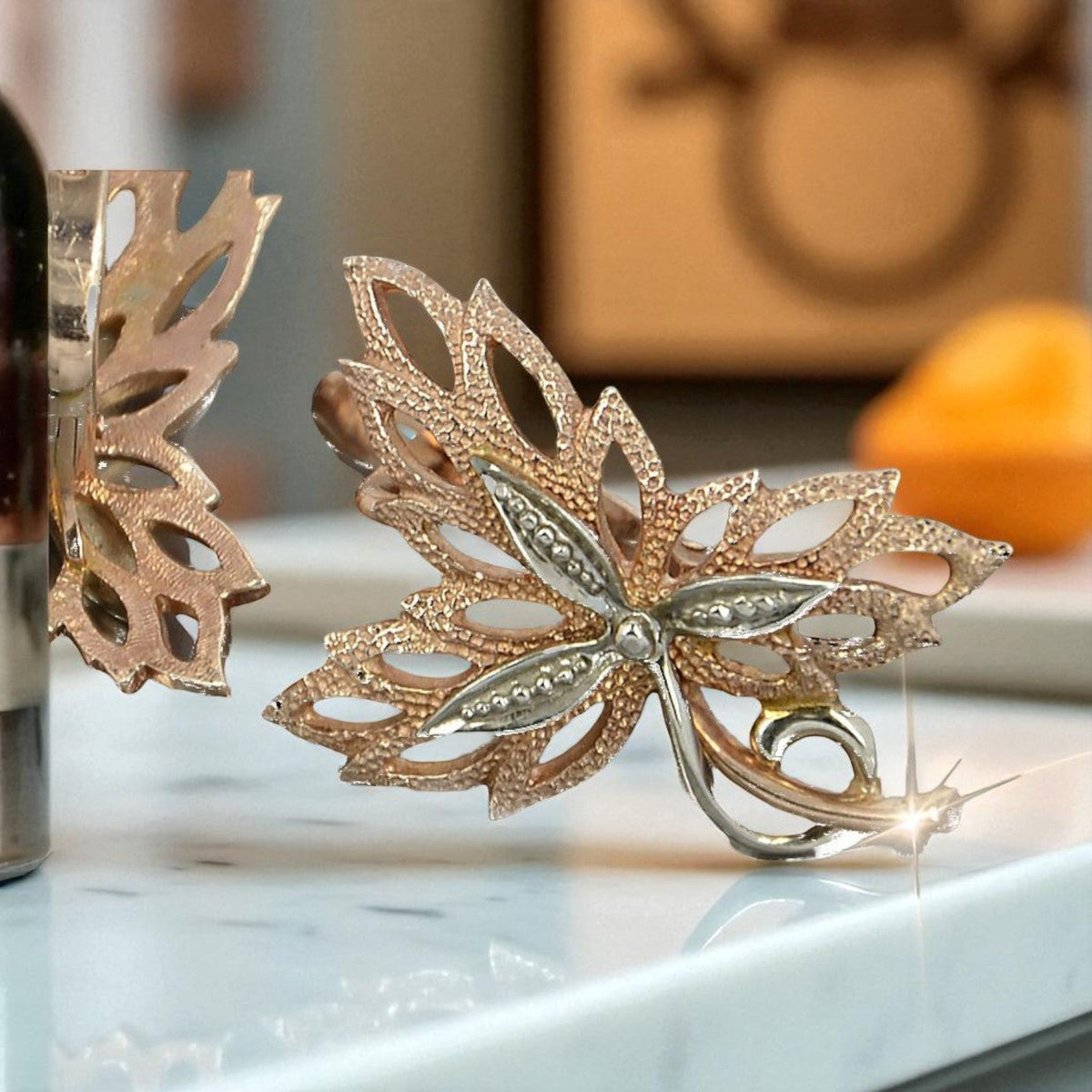 Vintage Maple Leaf Earrings in 14K Rose Gold (ven096r) — full view of the piece