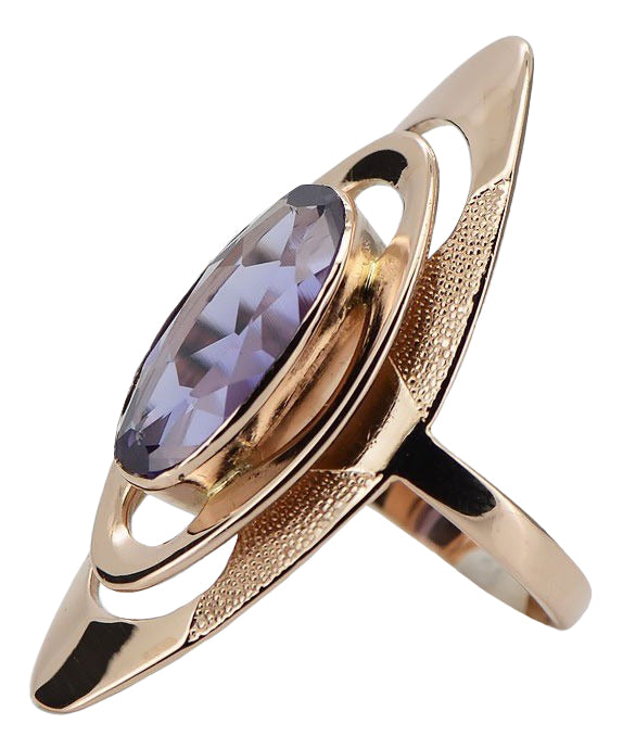 Vintage Alexandrite Ring in 14K Rose Gold (vrc189r-ax) — full view of the piece
