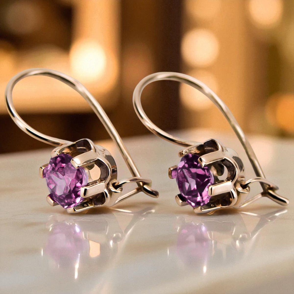 Vintage Amethyst Earrings in 14K Rose Gold (vec019r-am)