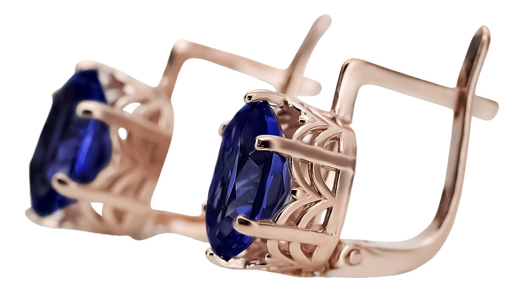 Vintage Sapphire Earrings in 14K Rose Gold (vec003r-sp) — angled view catching the light