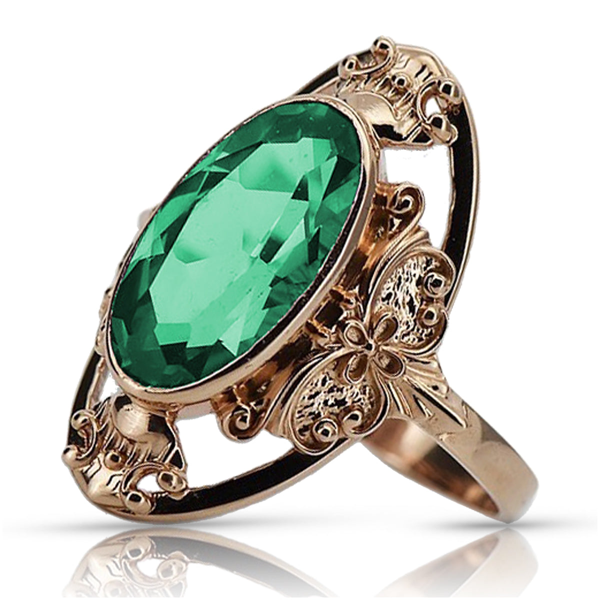 Vintage Emerald Ring in 14K Rose Gold (vrc014r-em) — worn on the hand, showing profile