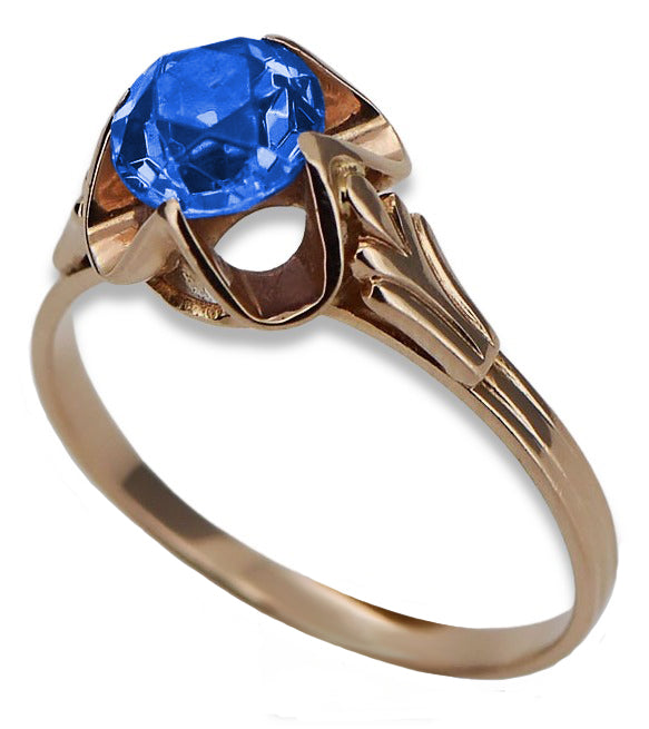 Vintage Sapphire Ring in 14K Rose Gold (vrc023r-sp) — worn on the hand, showing profile