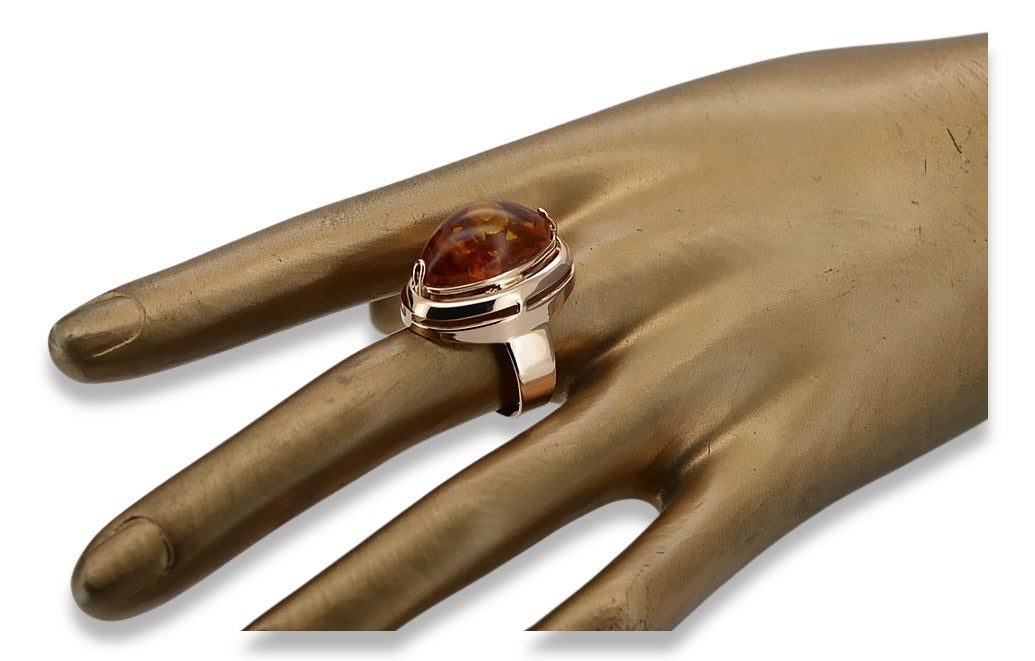 Vintage Amber Ring in 14K Rose Gold (vrab004) — full view of the piece