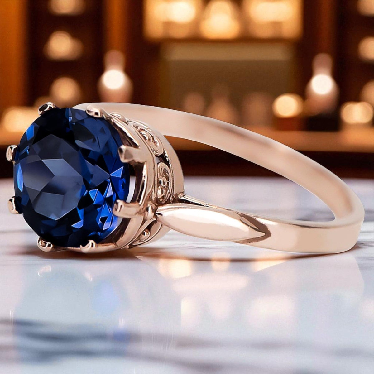 Vintage Sapphire Ring in 14K Rose Gold (vrc366r-sp)