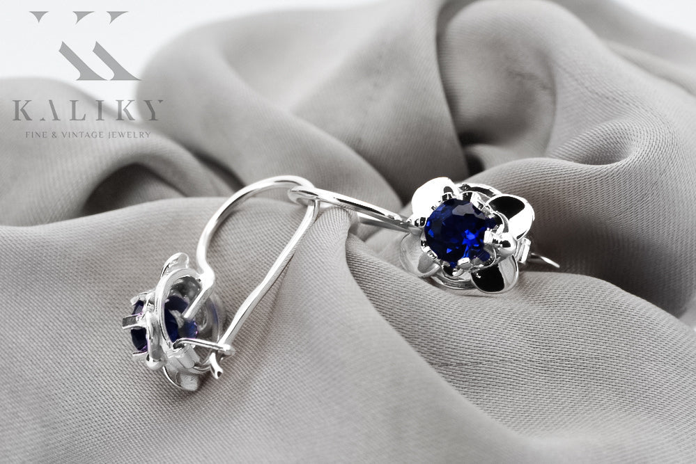 Vintage Sapphire Earrings in Sterling Silver (vec116s-sp) — close-up of the hallmark on the inner band