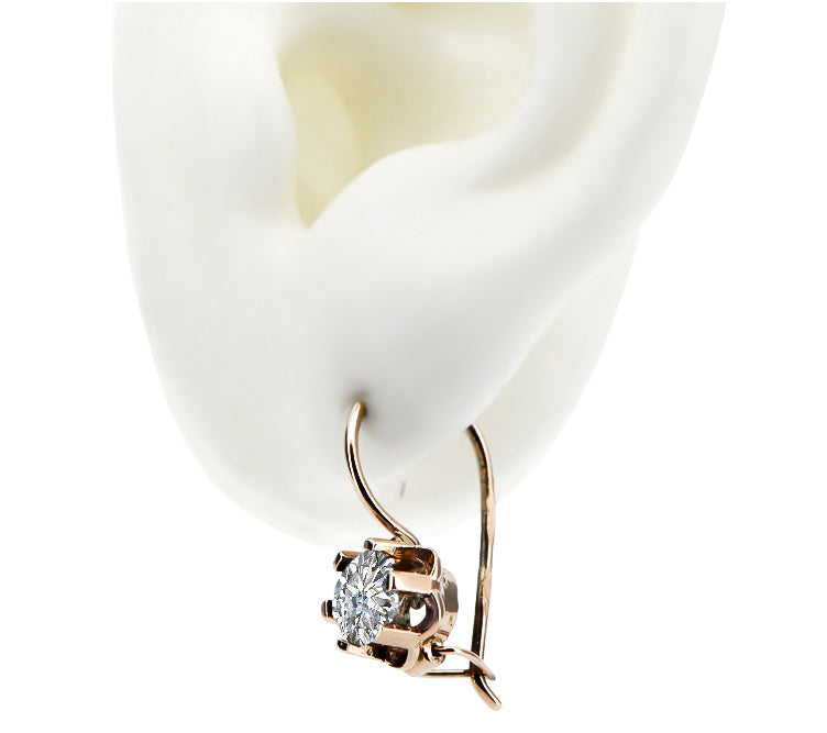 Vintage Zircon Earrings in 14K Rose Gold (vec019r-zi) — close-up of the stone and setting