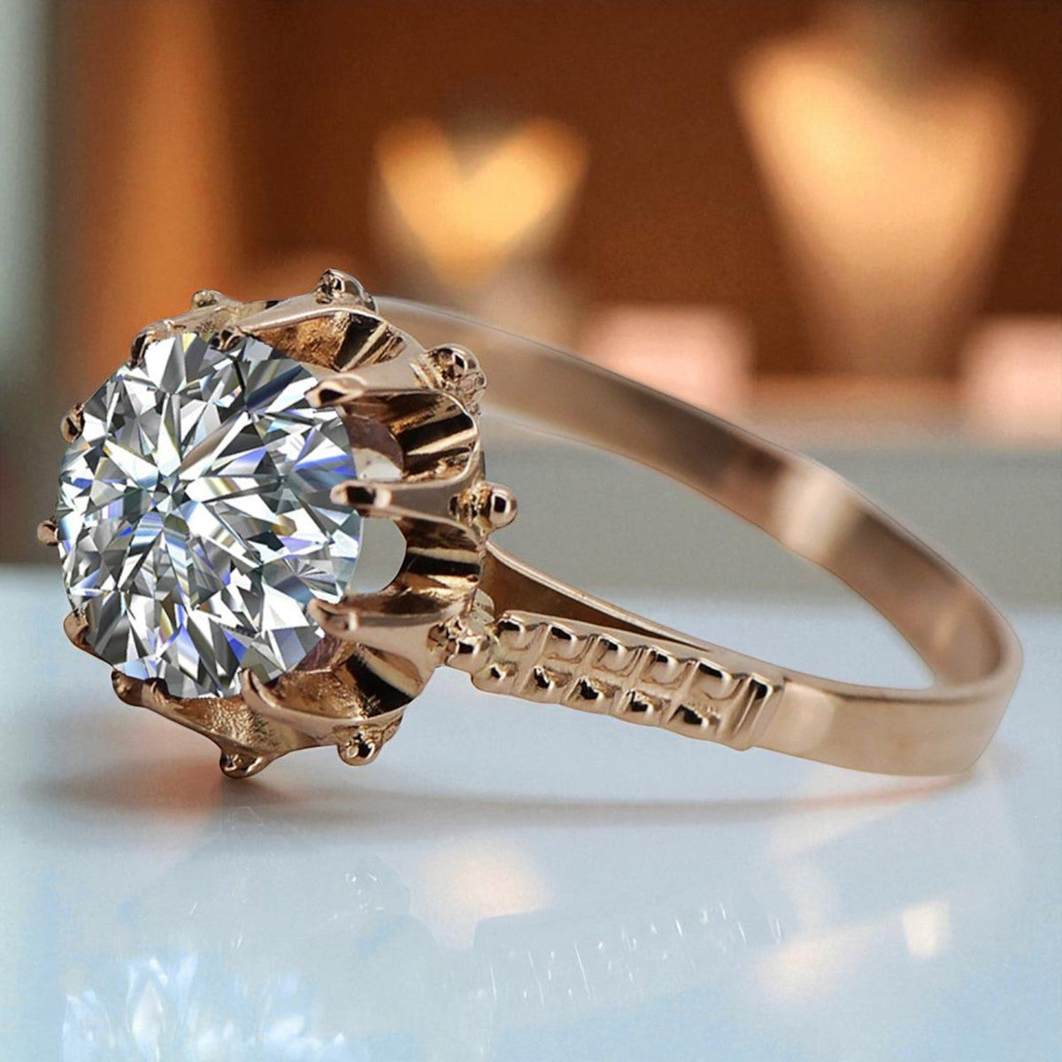 Vintage Zircon Ring in 14K Rose Gold (vrc045r-zi)